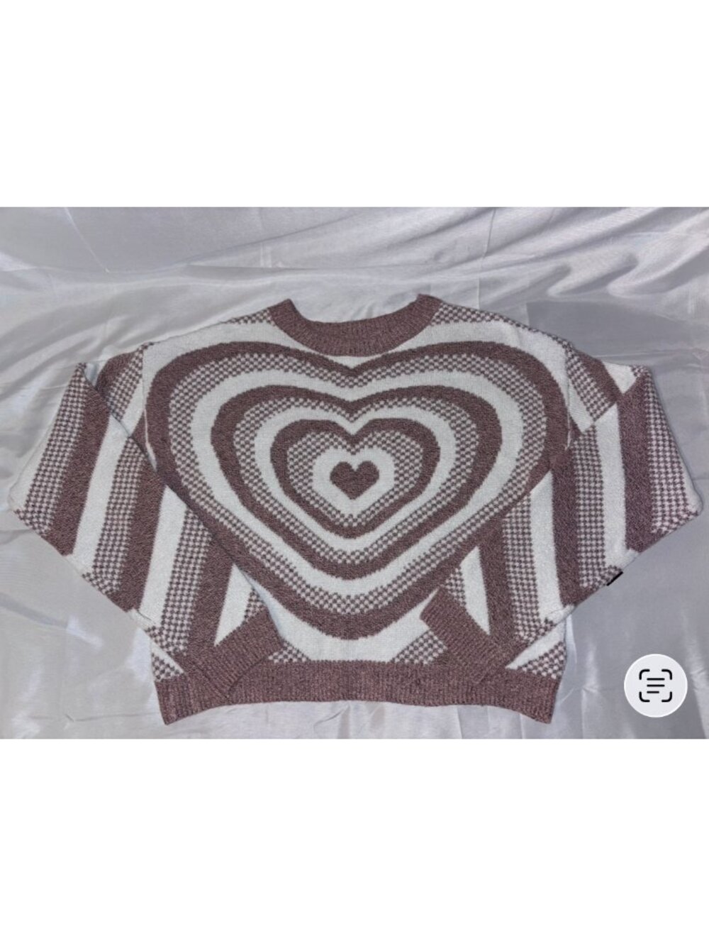 No Boundaries Heart Print Oversized Sweater Size Medium NWT Pink/Brown Cream